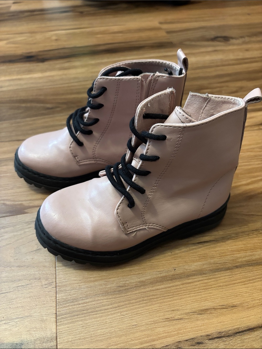 Zara Kids Pale Pink Lace-Up Ankle Boots with Black Soles